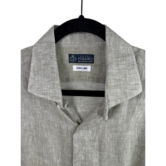 Luigi Fusaro Shirt Mens Large Green 100% Linen Long Sleeve Button Up Puro Lino - Picture 2 of 6